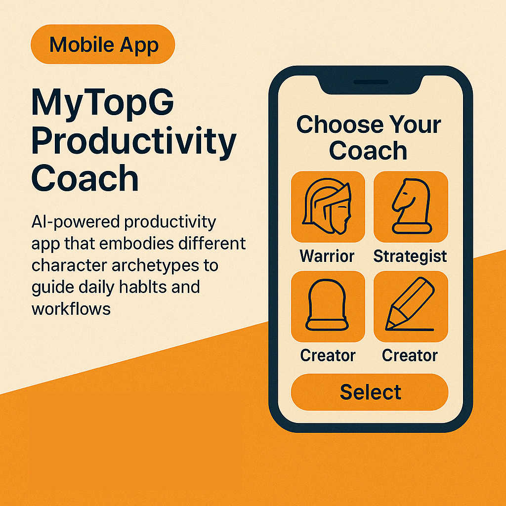 MyTopG Productivity Coach - AI-powered productivity app that embodies different character archetypes to guide daily habits and workflows.