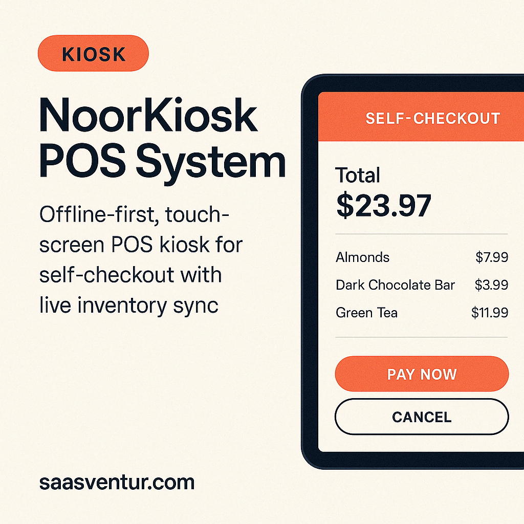 NoorKiosk POS System - Offline‑first, touch‑screen POS kiosk for self‑checkout with live inventory sync.